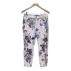 Nine West Floral Jeans Women's White Blue Floral Gramercy Skinny Mid-Rise Sz 6